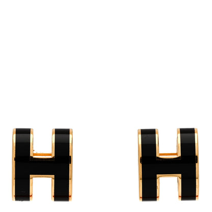 Hermes Gold Lacquered Pop H Earrings Black 1 of 5
