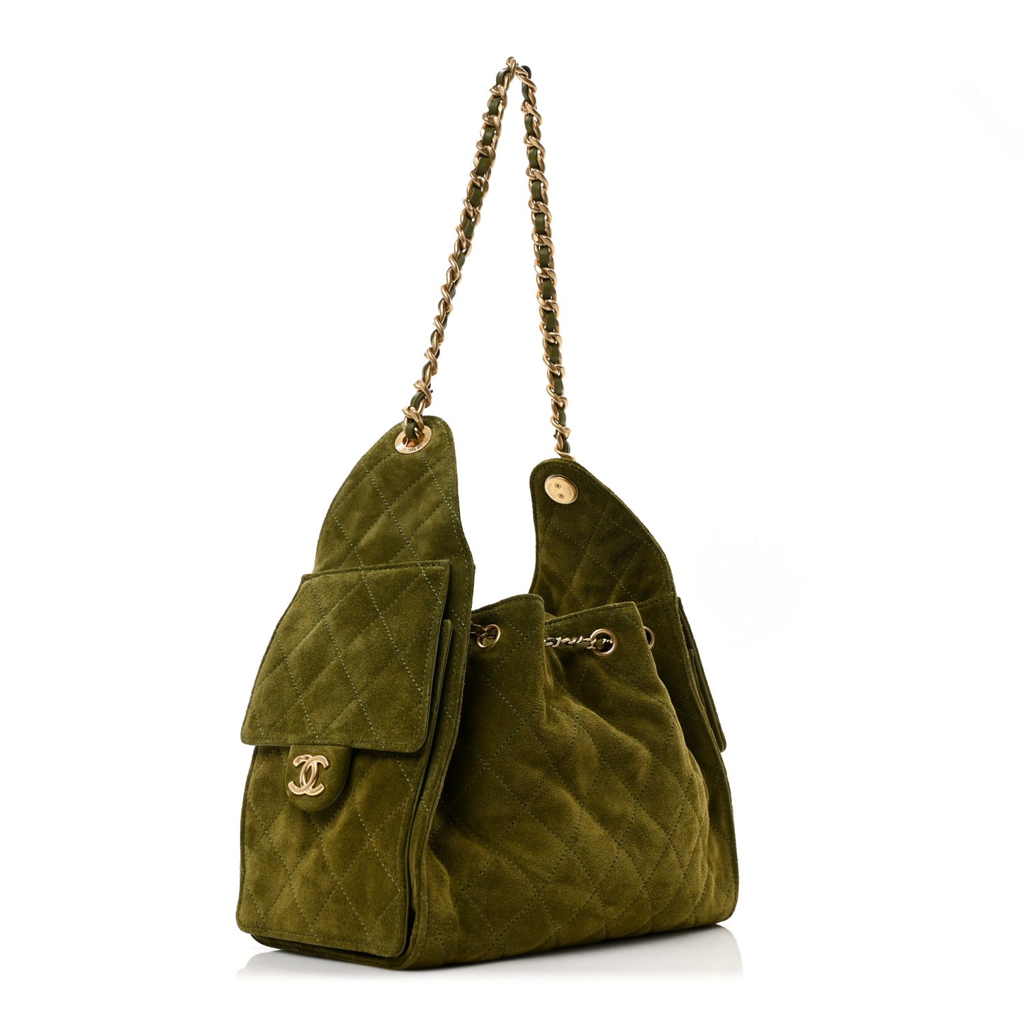 Suede Quilted Small Chanel 25 Handbag Khaki