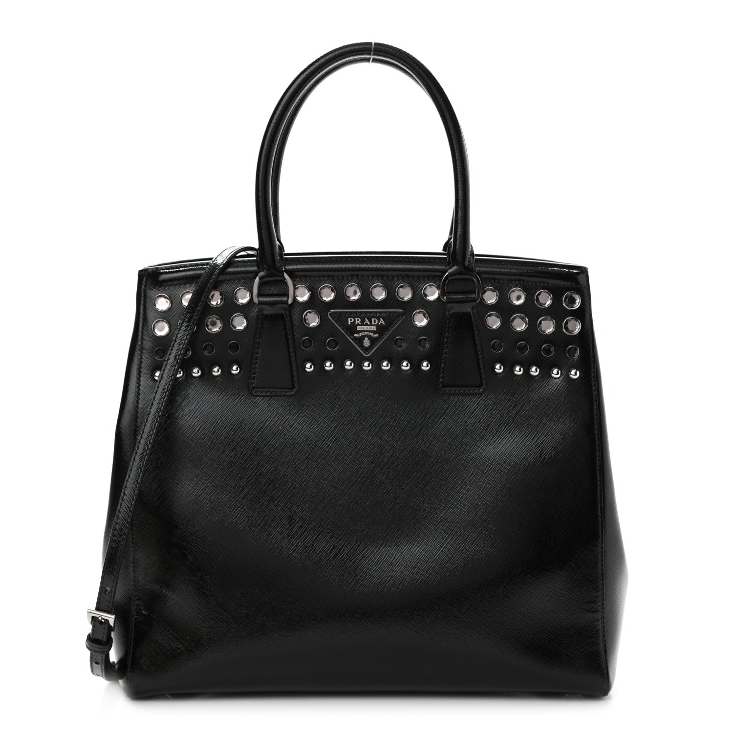 Prada Saffiano Vernice Crystal Bag Black 1 of 8