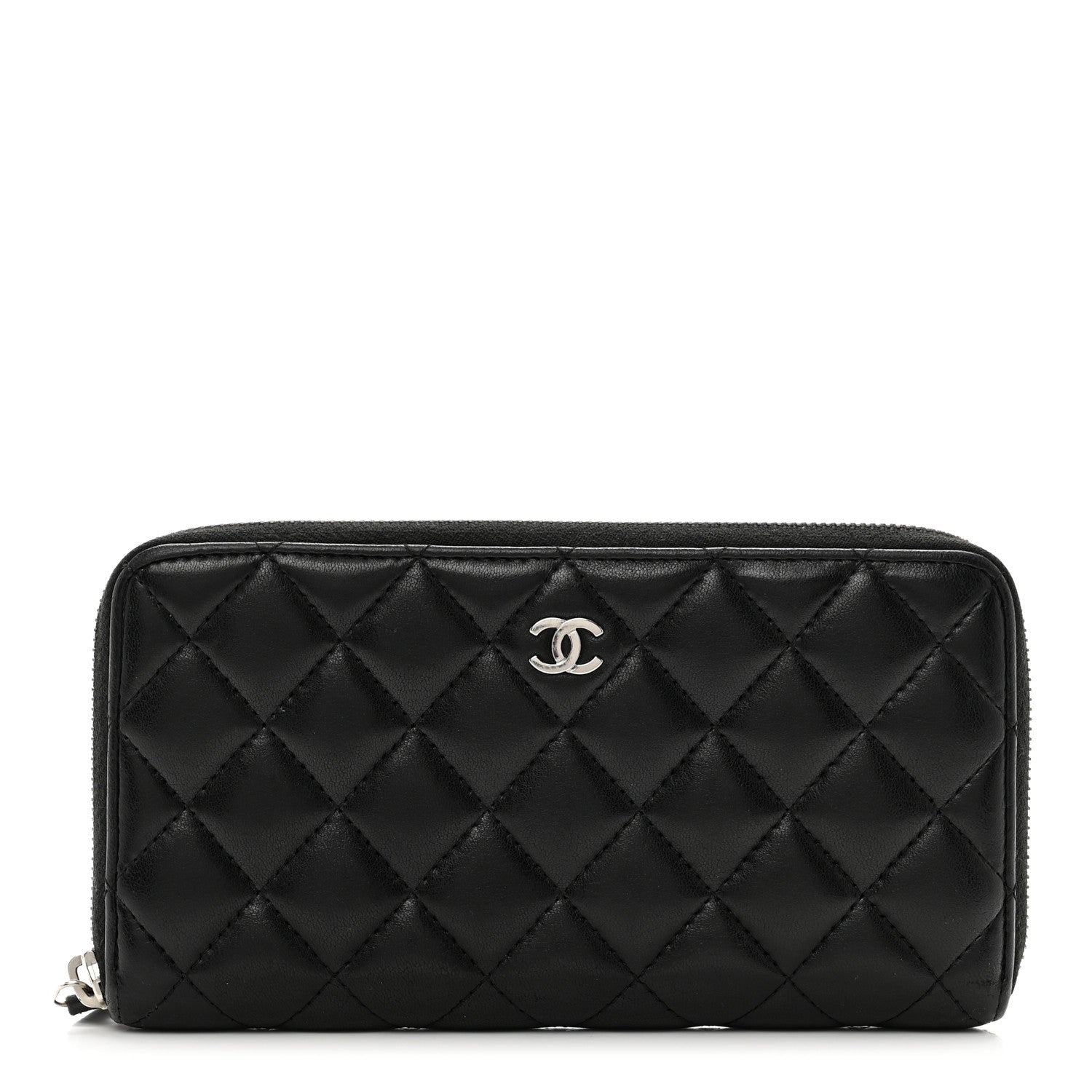 Chanel Lambskin Quilted Large Gusset Zip Around Wallet Black 1 of 8
