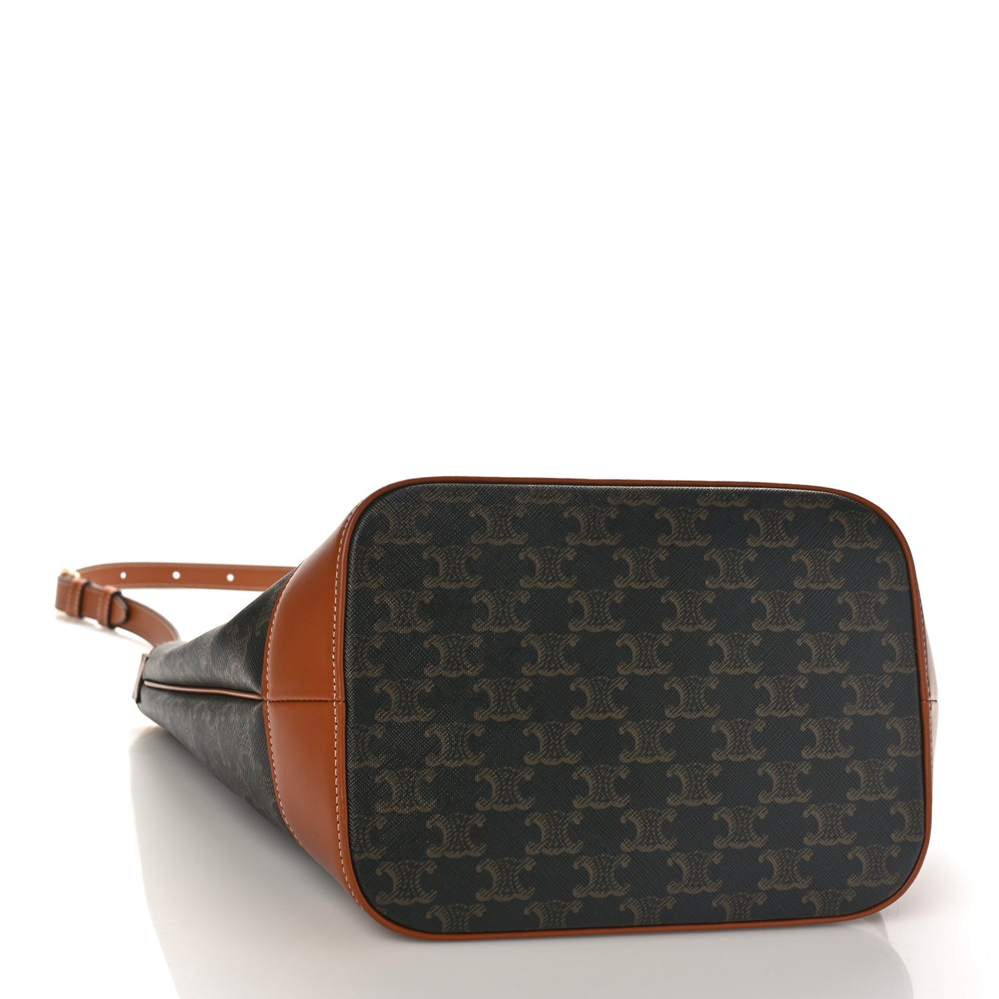 Triomphe Canvas Calfskin Medium Bucket Bag Tan