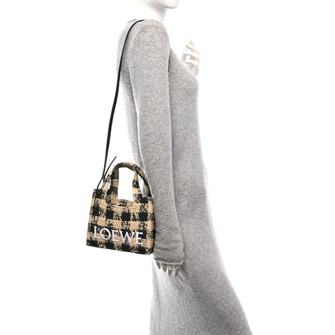 X PAULA'S IBIZA Raffia Mini Font Tote Black Natural