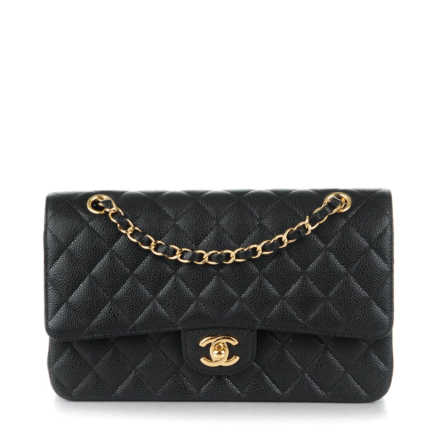 Caviar Quilted Medium Double Flap Black