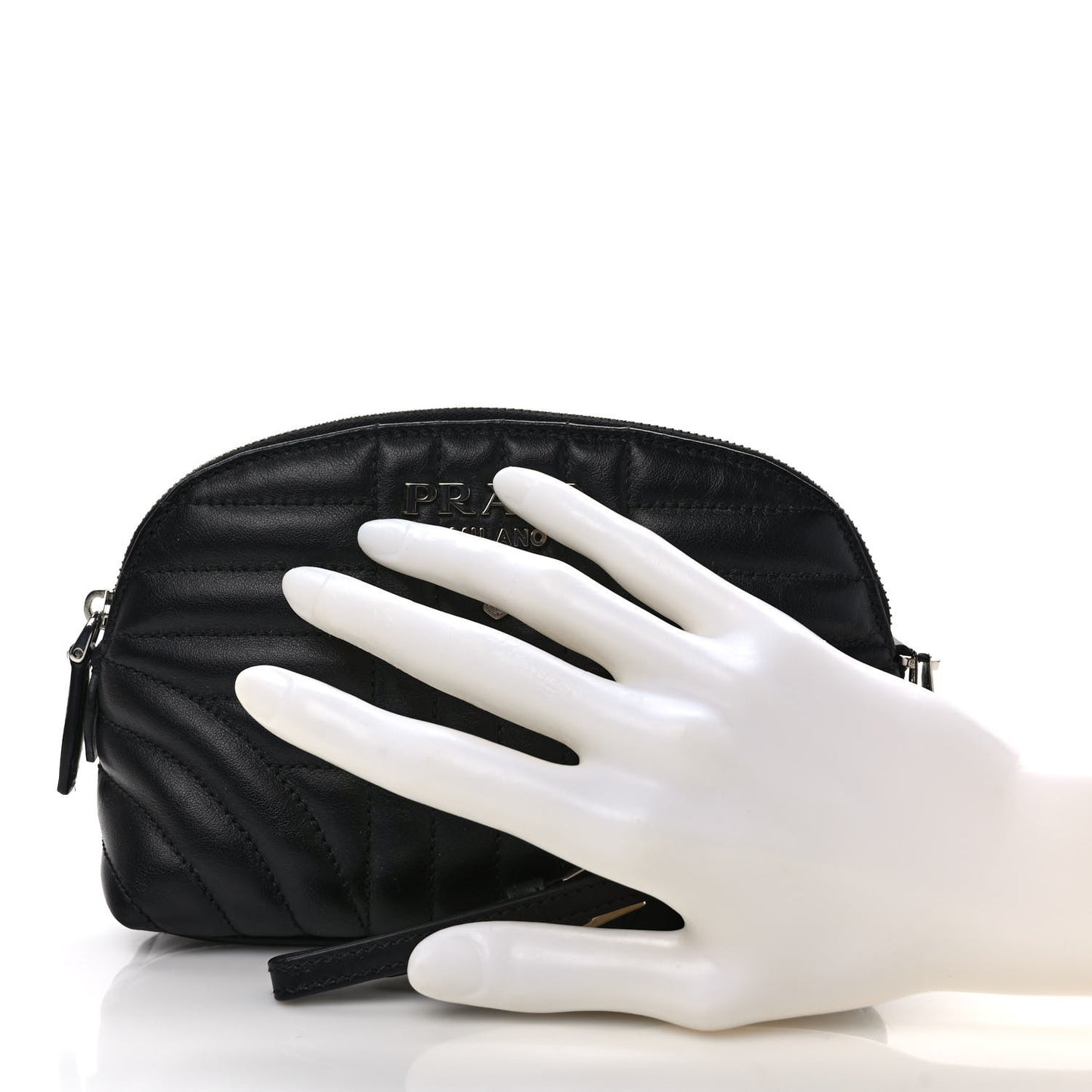Soft Calfskin Diagramme Wristlet Pouch Bag Black