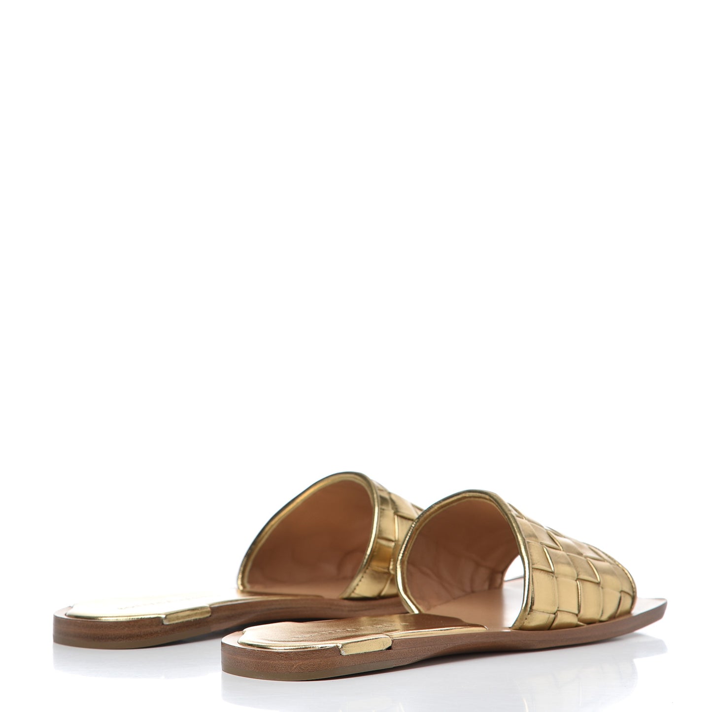 Laminated Nappa Intrecciato Squared Toe Flat Sandals 36 Gold