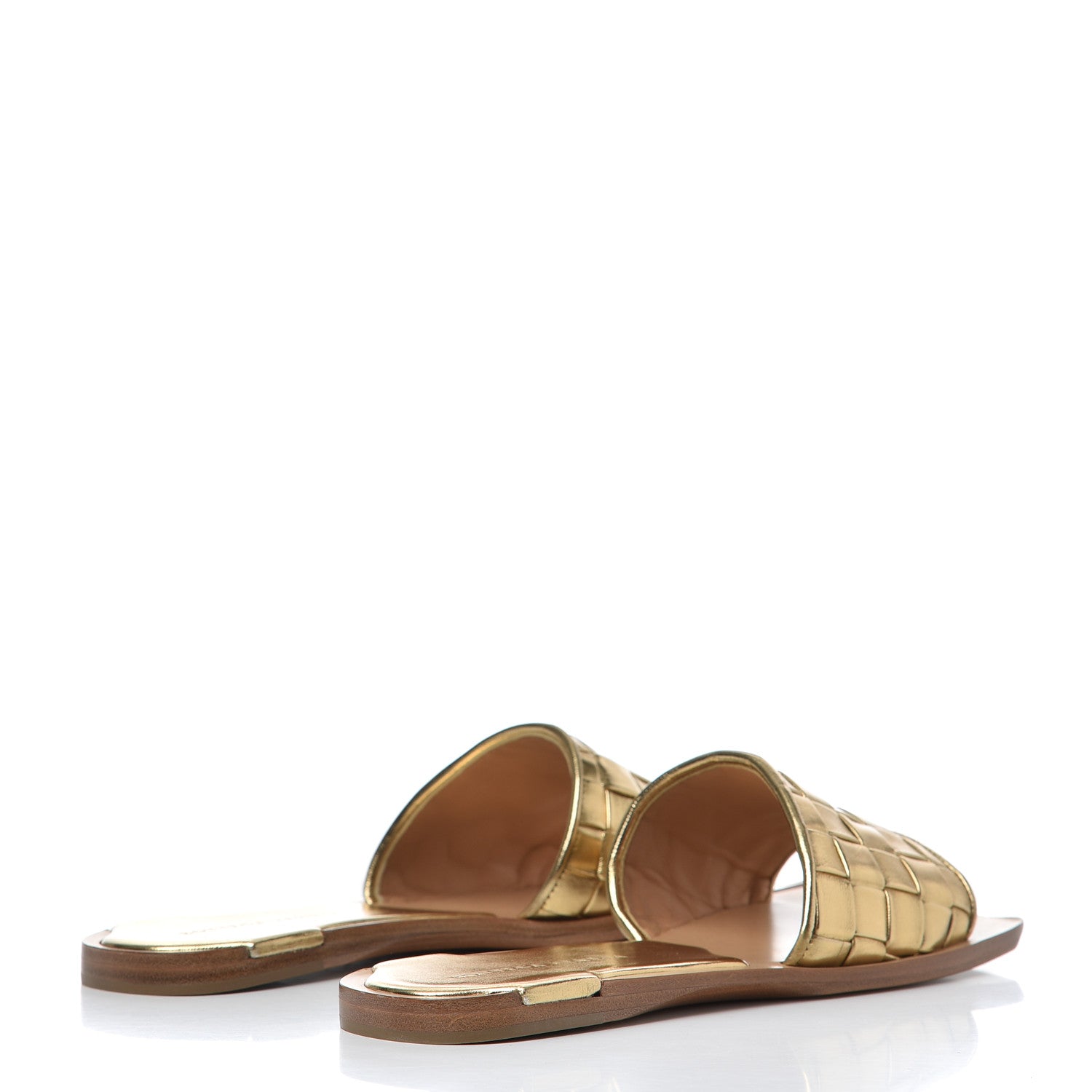Bottega Veneta Laminated Nappa Intrecciato Squared Toe Flat Sandals 36 Gold 4 of 15