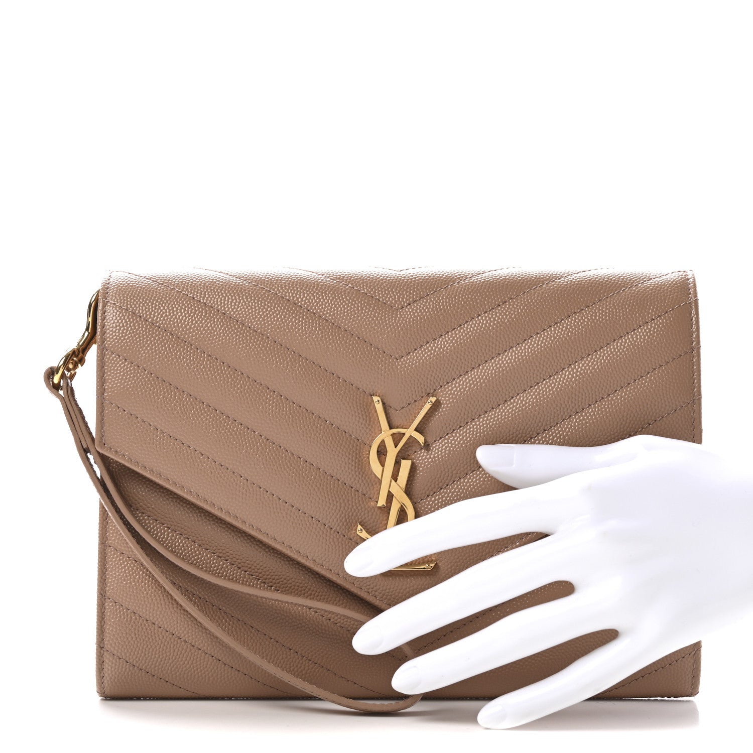 Saint Laurent Grain De Poudre Matelasse Chevron Monogram Envelope Clutch Vintage Peach 2 of 9