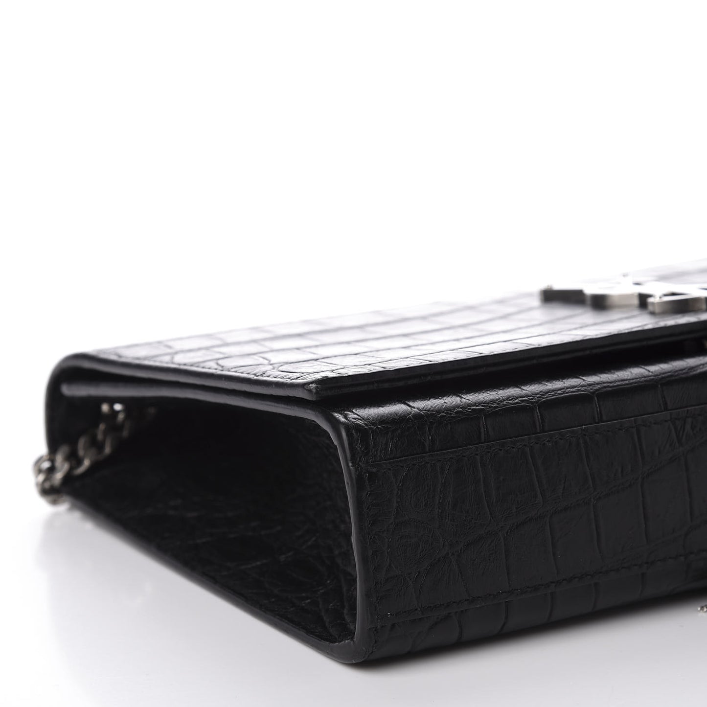 Calfskin Crocodile Embossed Medium Classic Monogram Kate Tassel Satchel Black