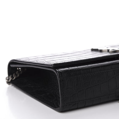 Saint Laurent Calfskin Crocodile Embossed Medium Classic Monogram Kate Tassel Satchel Black 6 of 8