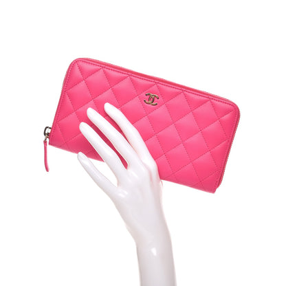 Chanel Lambskin Quilted Large Gusset Zip Around Wallet Fuchsia 2 of 8