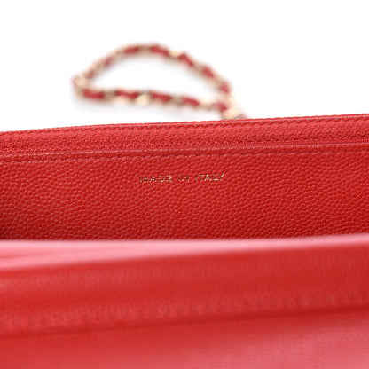 Chanel Caviar Camellia Embossed Wallet On Chain WOC Red 9 of 12
