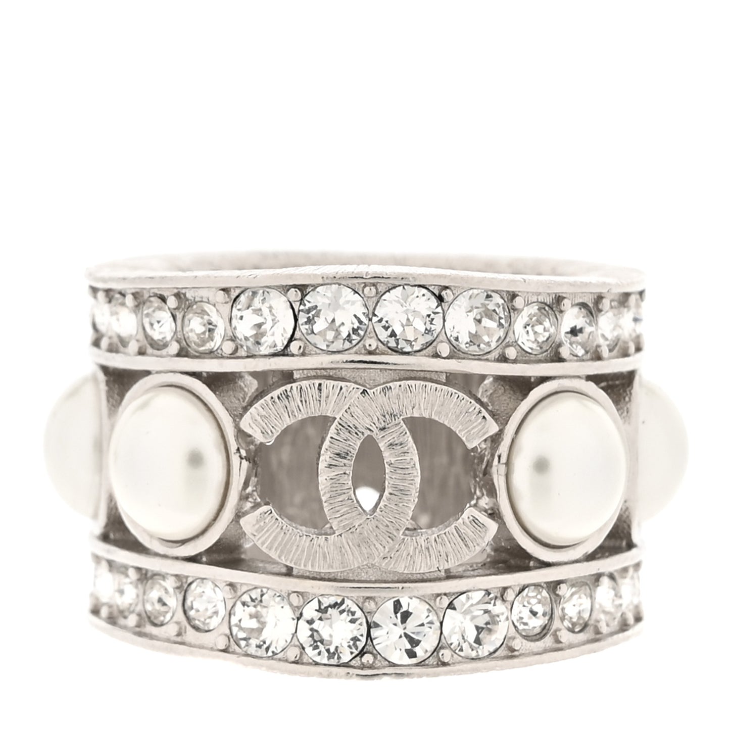 Pearl Crystal CC Ring 50 5.25 Silver