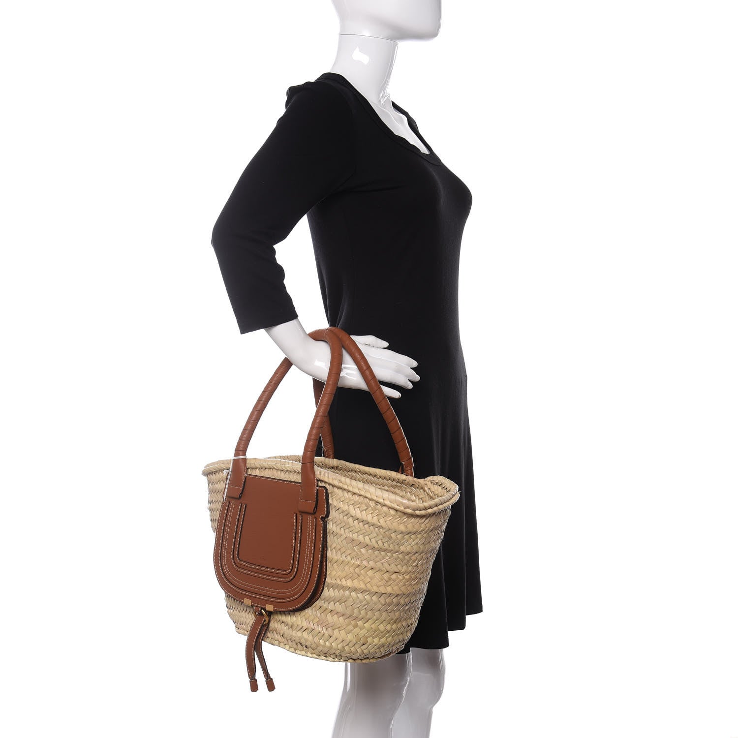 Chloe Raffia Small Grain Calfskin Medium Marcie Basket Tan 2 of 8