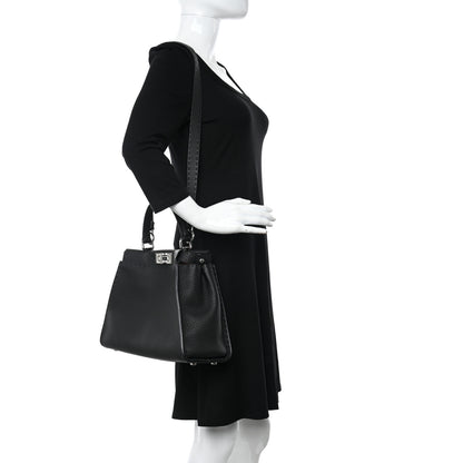 Fendi Cuoio Romano Selleria Bi-Color Medium Peekaboo Iconic Satchel Black Mou 2 of 10