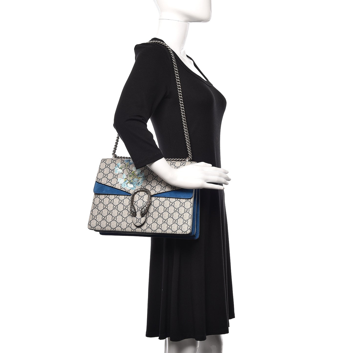 GG Supreme Monogram Blooms Medium Dionysus Shoulder Bag Beige Navy Vintage Blue