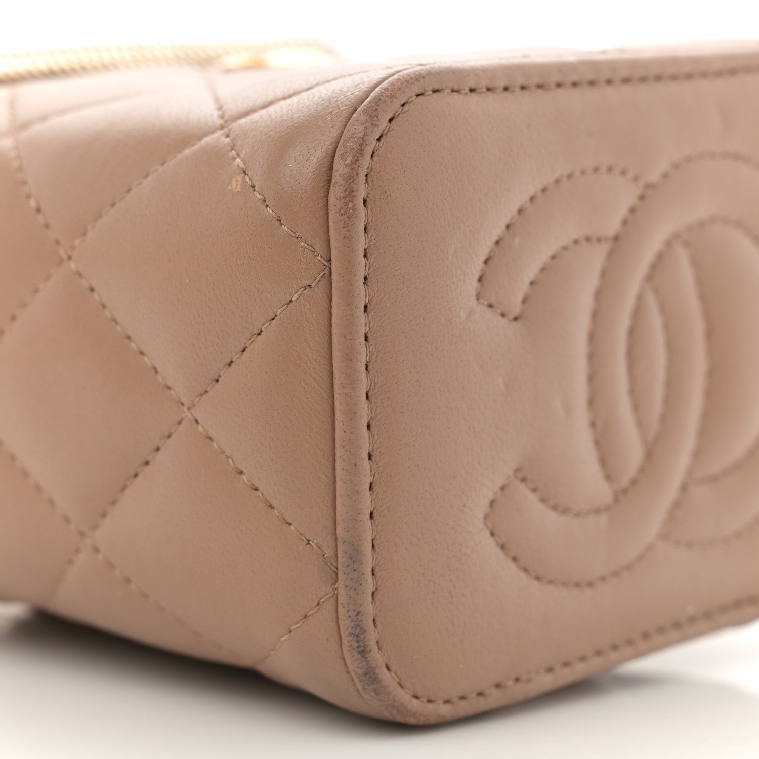 Chanel Lambskin Quilted Top Handle Mini Vanity Case With Chain Beige 9 of 14
