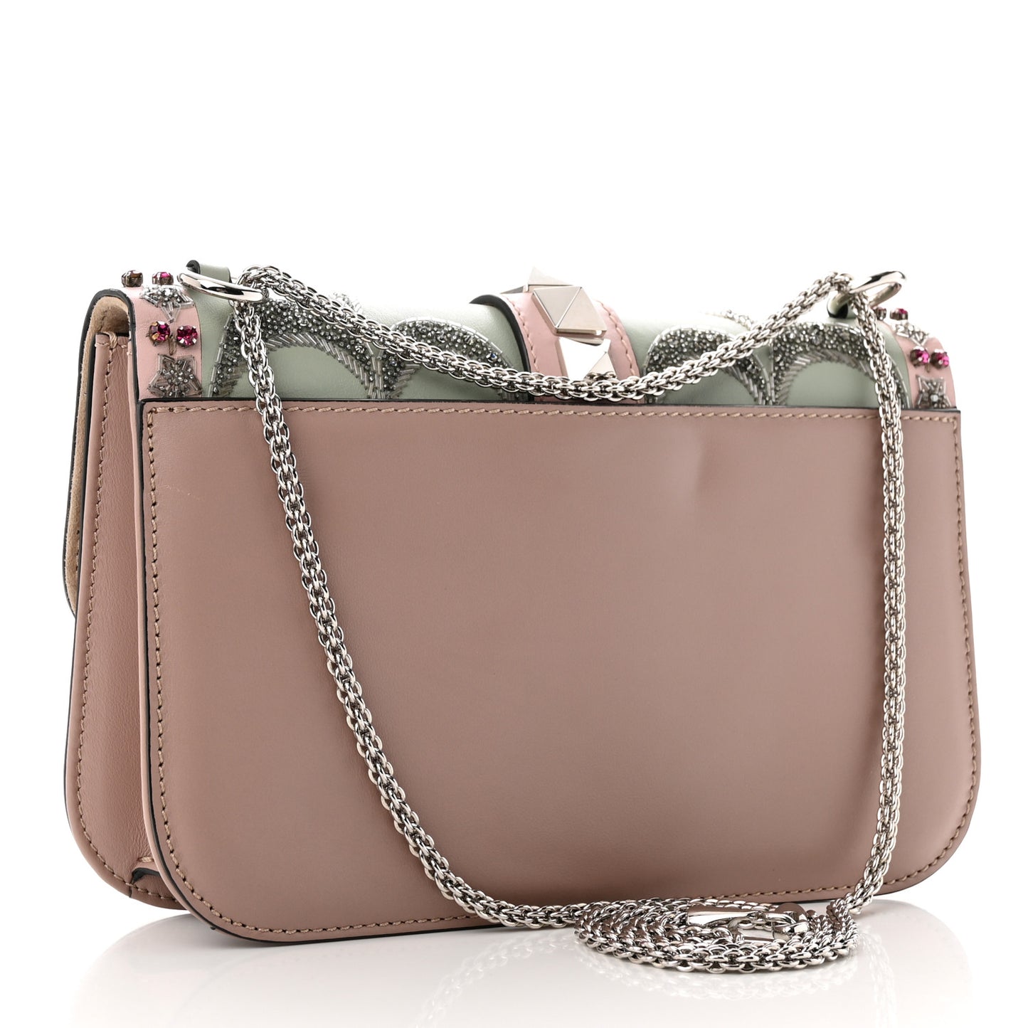 Vitello Crystal Embellished Medium Glam Lock Rockstud Flap Poudre