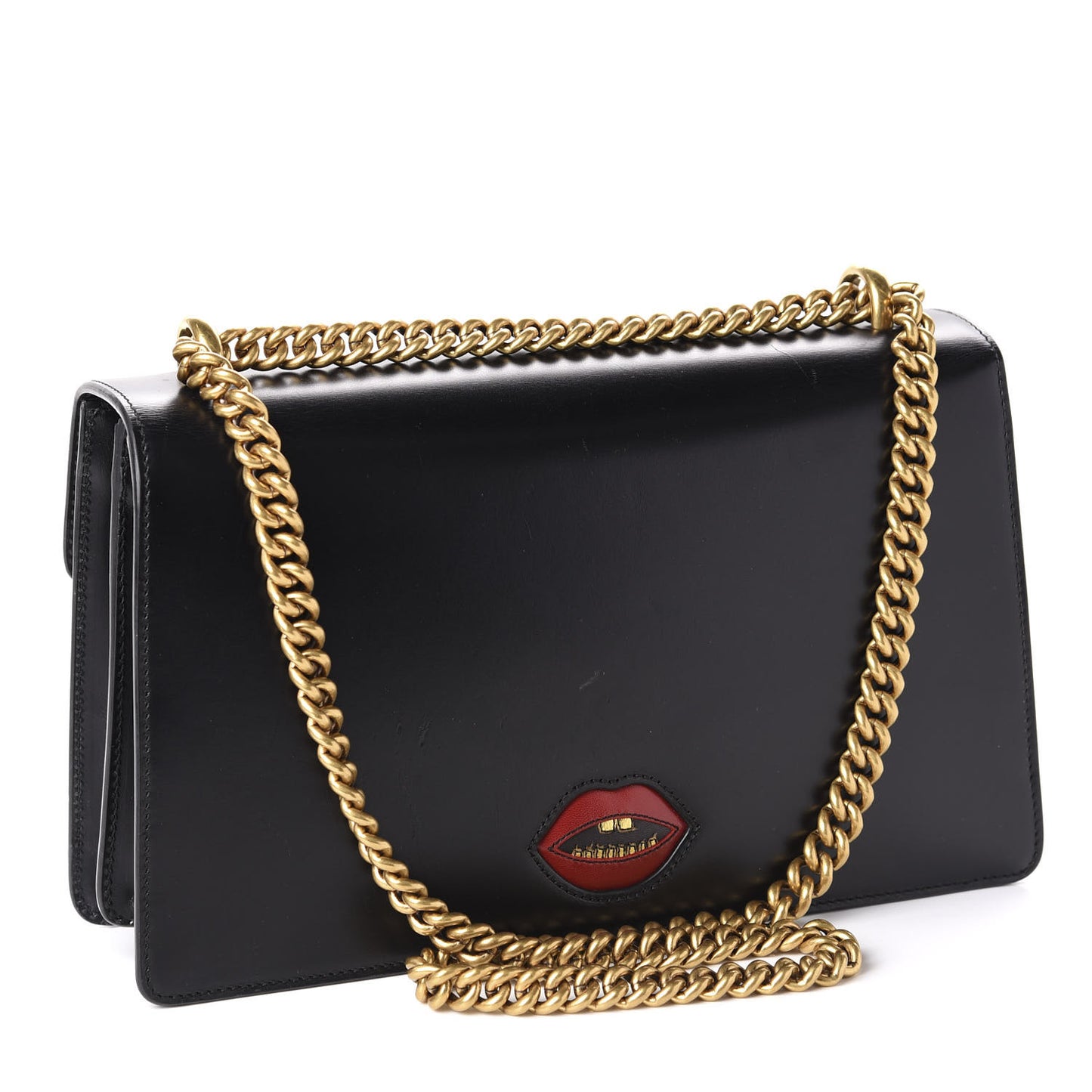 Knight Calfskin Malaga Kid Heart Medium GG Marmont Chain Handle Bag Black Hibiscus Red Multicolor
