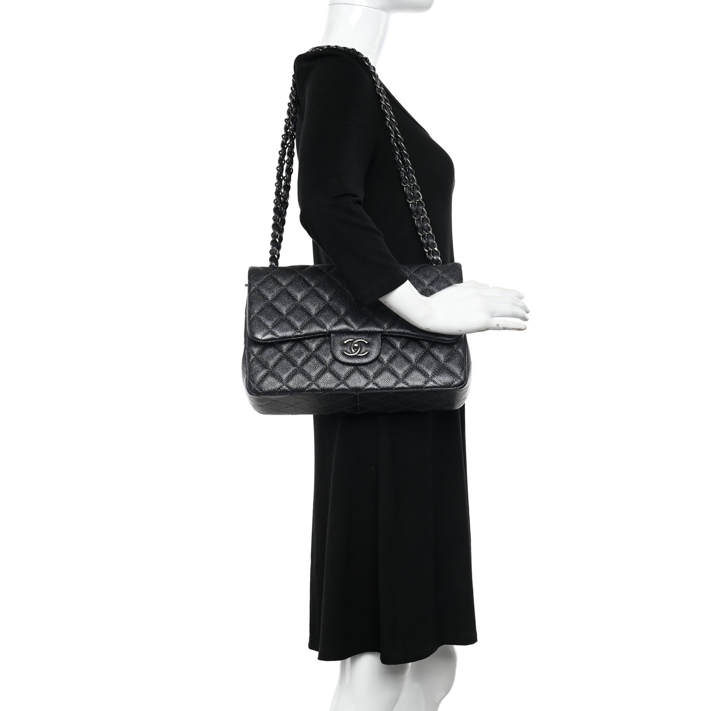 Metallic Caviar Quilted Jumbo Double Flap Dark Grey