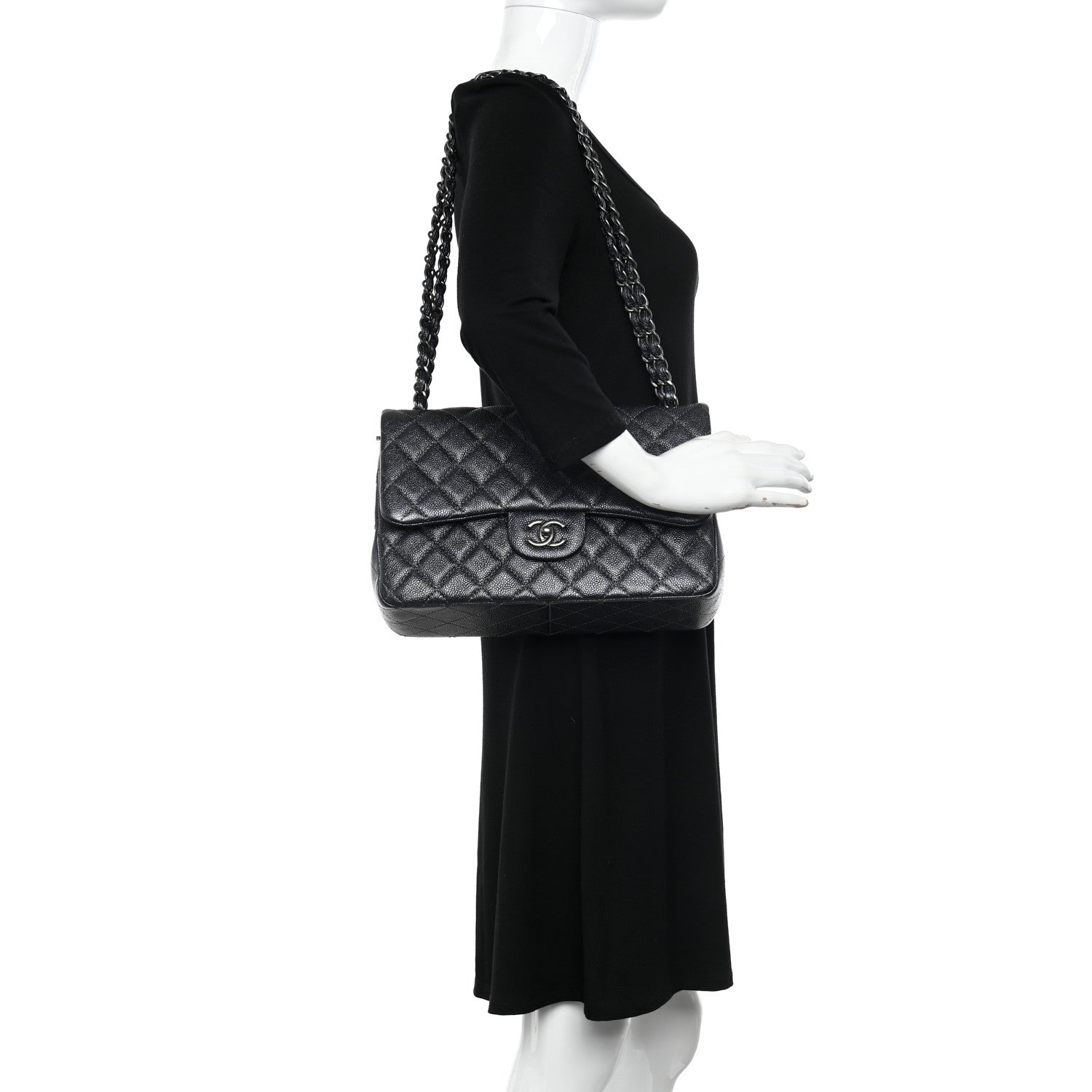 Chanel Metallic Caviar Quilted Jumbo Double Flap Dark Grey 2 of 11