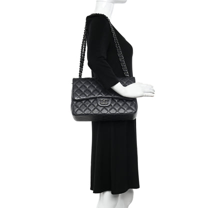 Chanel Metallic Caviar Quilted Jumbo Double Flap Dark Grey 2 of 11