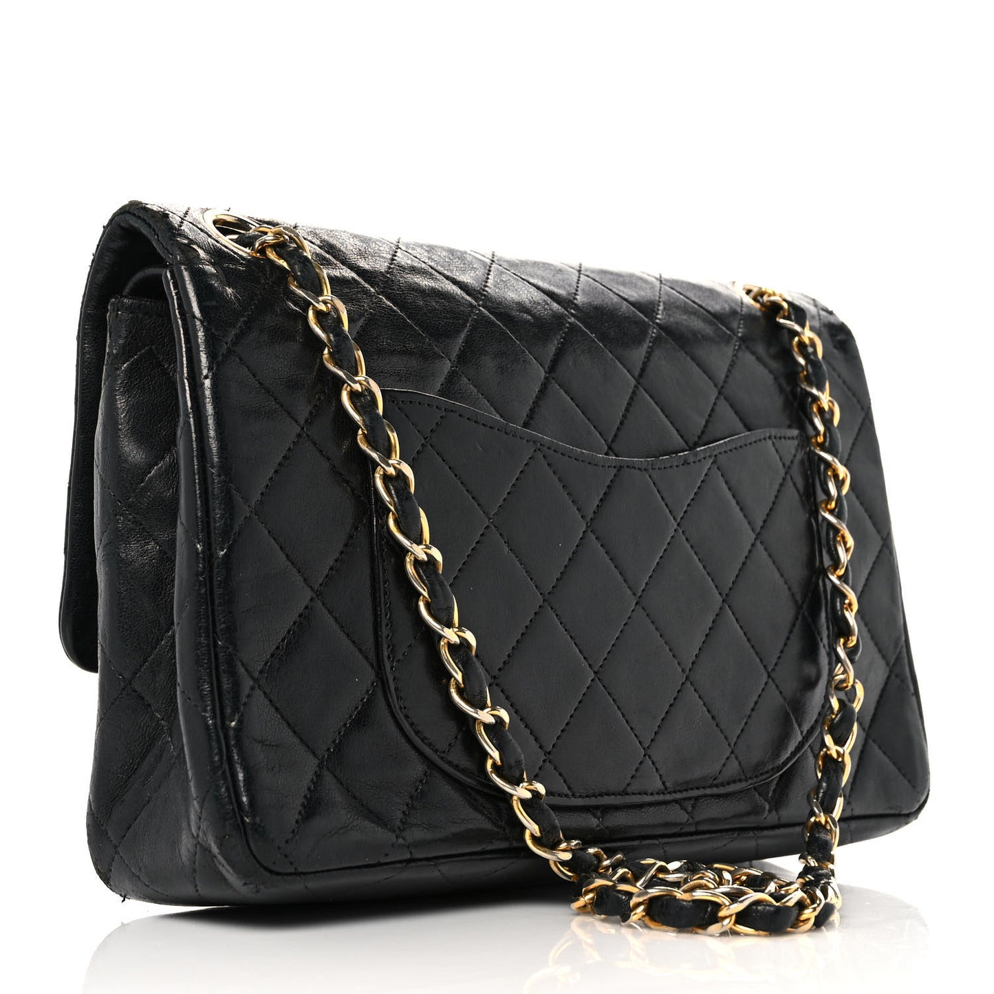 Lambskin Quilted Medium Double Flap Black