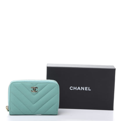 Chanel Caviar Flat Chevron Quilted Zip Coin Purse Green 8 of 8