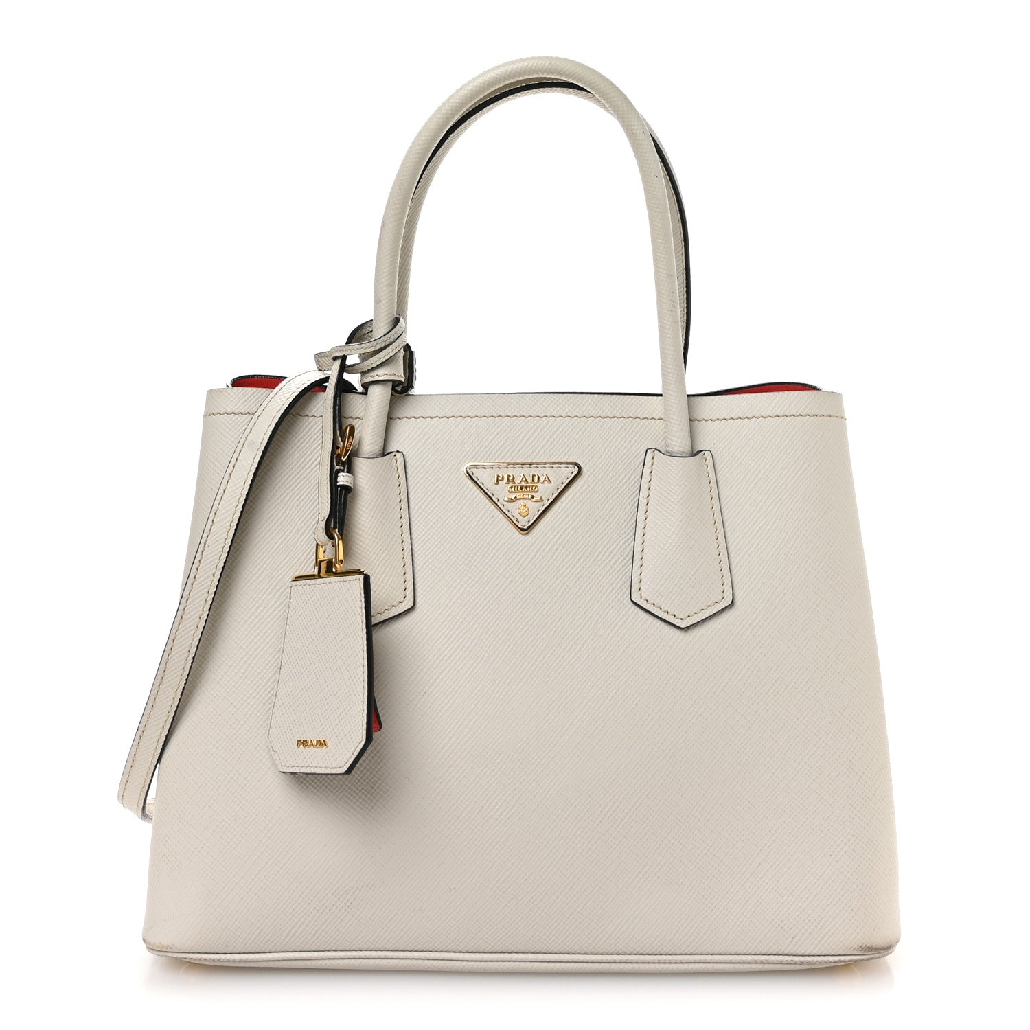 Prada Saffiano Cuir Small Double Bag Talco Lacca 1 of 11