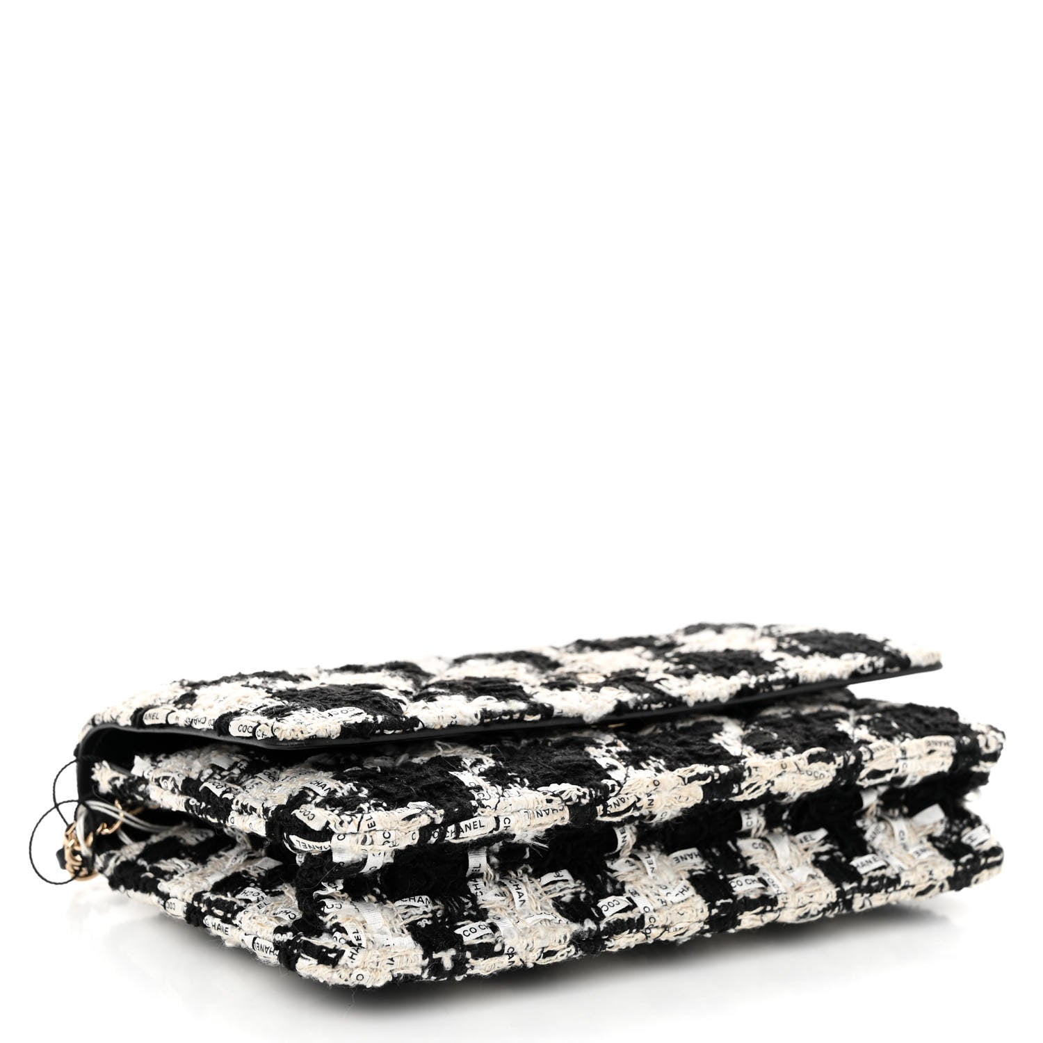 Chanel Tweed Quilted Wallet On Chain WOC Black Ecru White 4 of 12