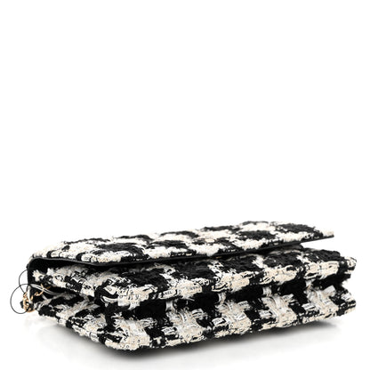 Chanel Tweed Quilted Wallet On Chain WOC Black Ecru White 4 of 12