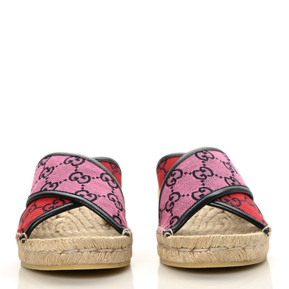Gucci Monogram Multicolor Criss Cross Espadrille Sandals 35.5 Blue Pink Red 2 of 9