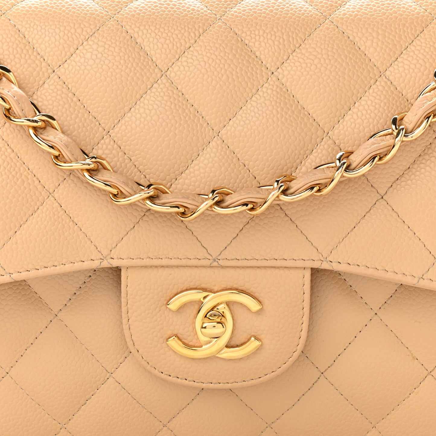 Caviar Quilted Jumbo Double Flap Beige Clair