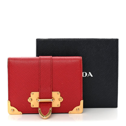 Prada Saffiano Cahier Compact Flap Wallet Fuoco 10 of 10