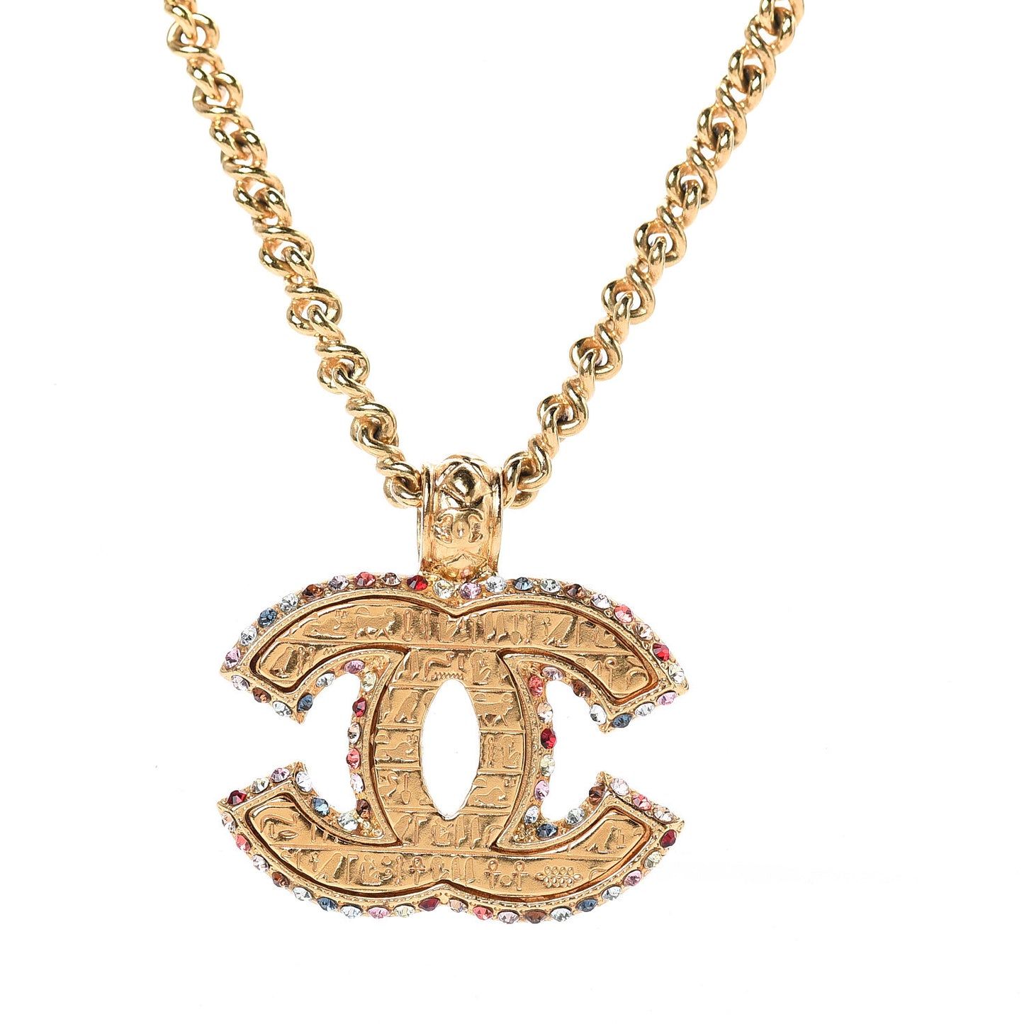 Crystal CC Pendant Necklace Gold Multicolor