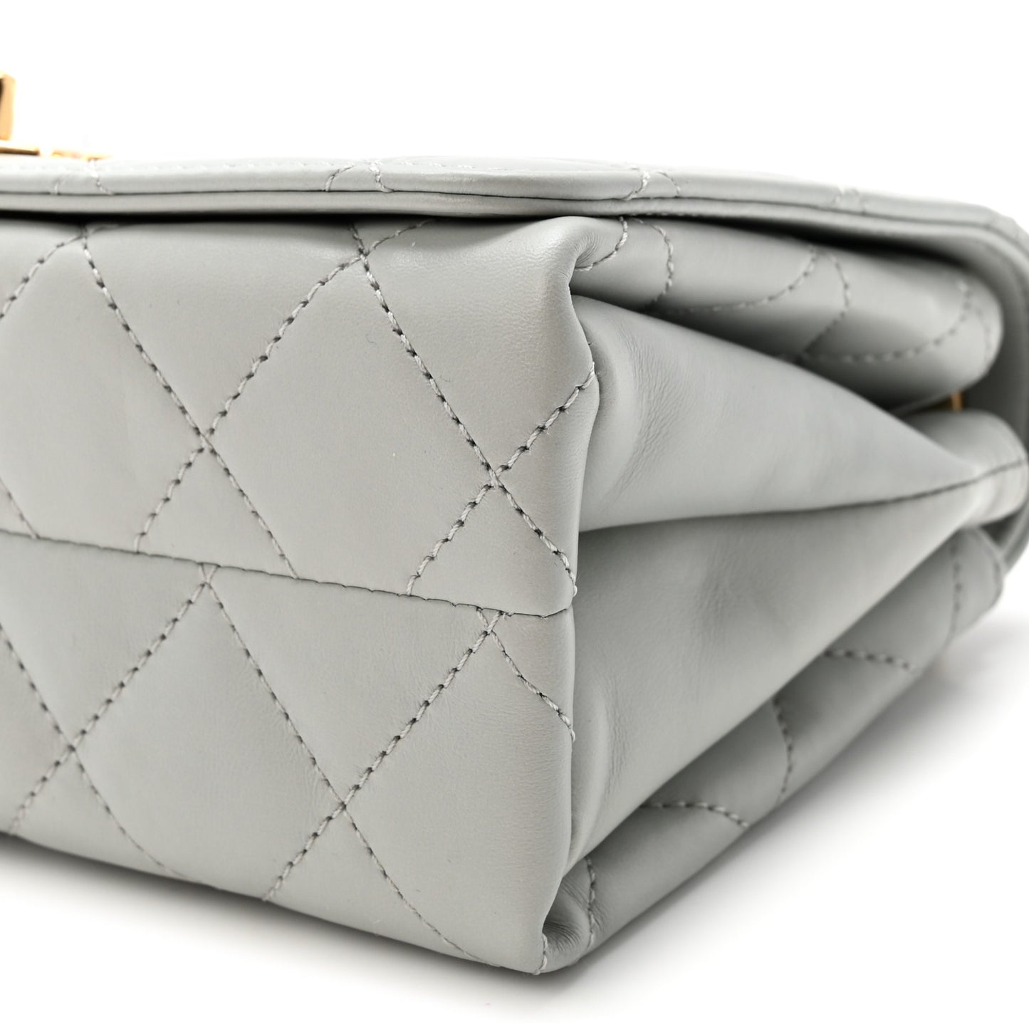 Calfskin Quilted Enamel Chain Flap Grey