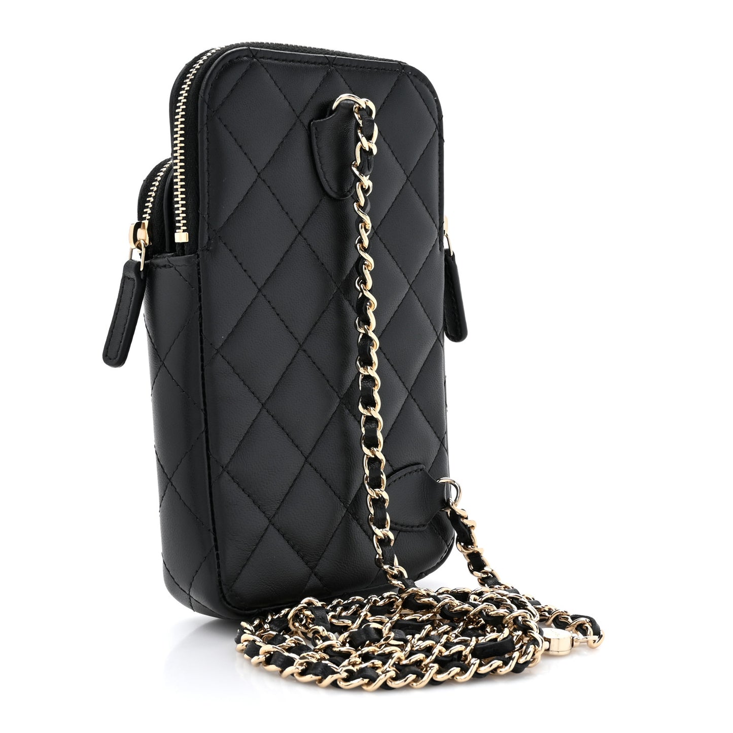 Lambskin Quilted CC Phone Holder Black