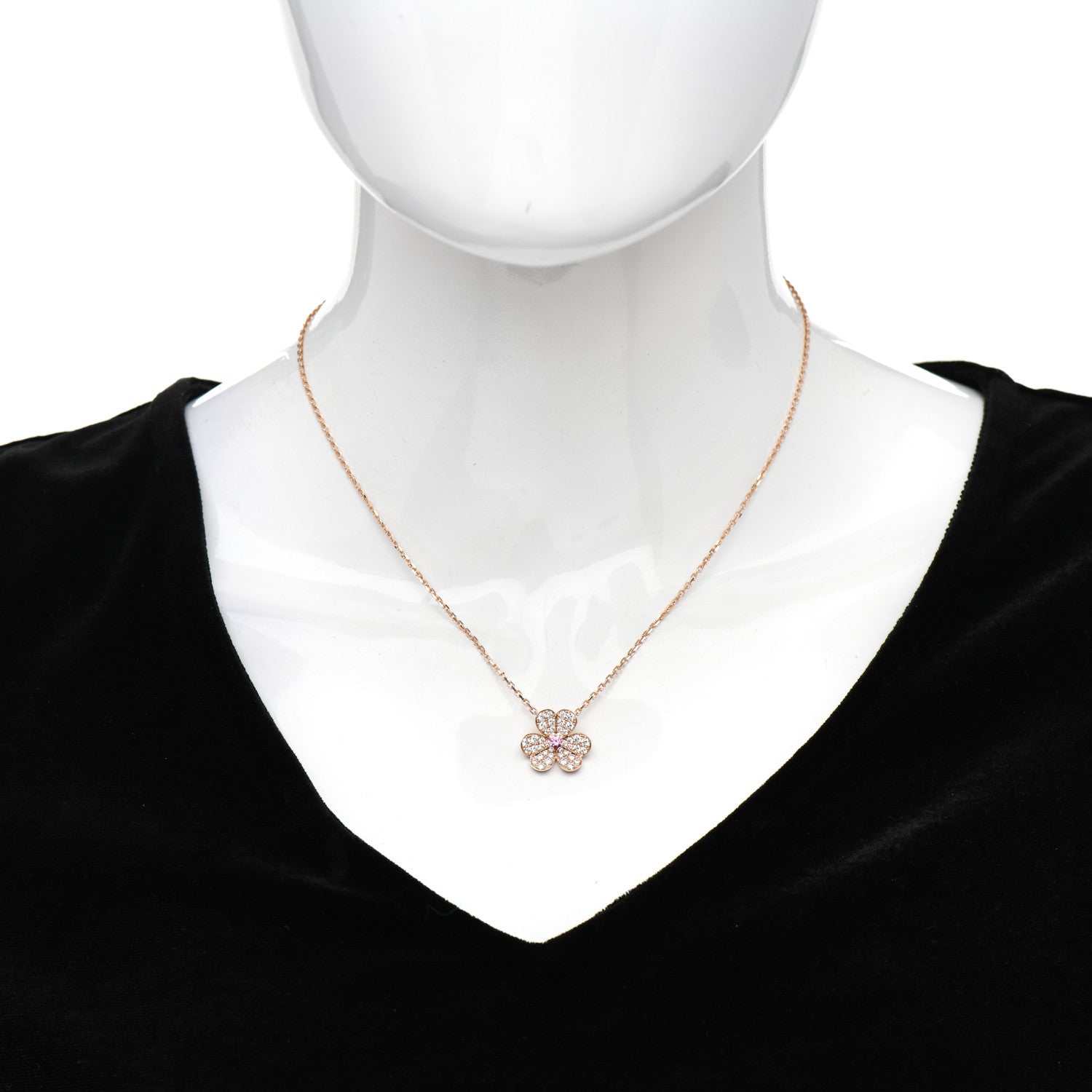 Van Cleef & Arpels 18K Rose Gold Diamond Pink Sapphire Small Frivole Pendant Necklace 2 of 5