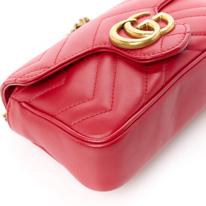 Gucci Calfskin Matelasse Super Mini GG Marmont Shoulder Bag Hibiscus Red 9 of 11