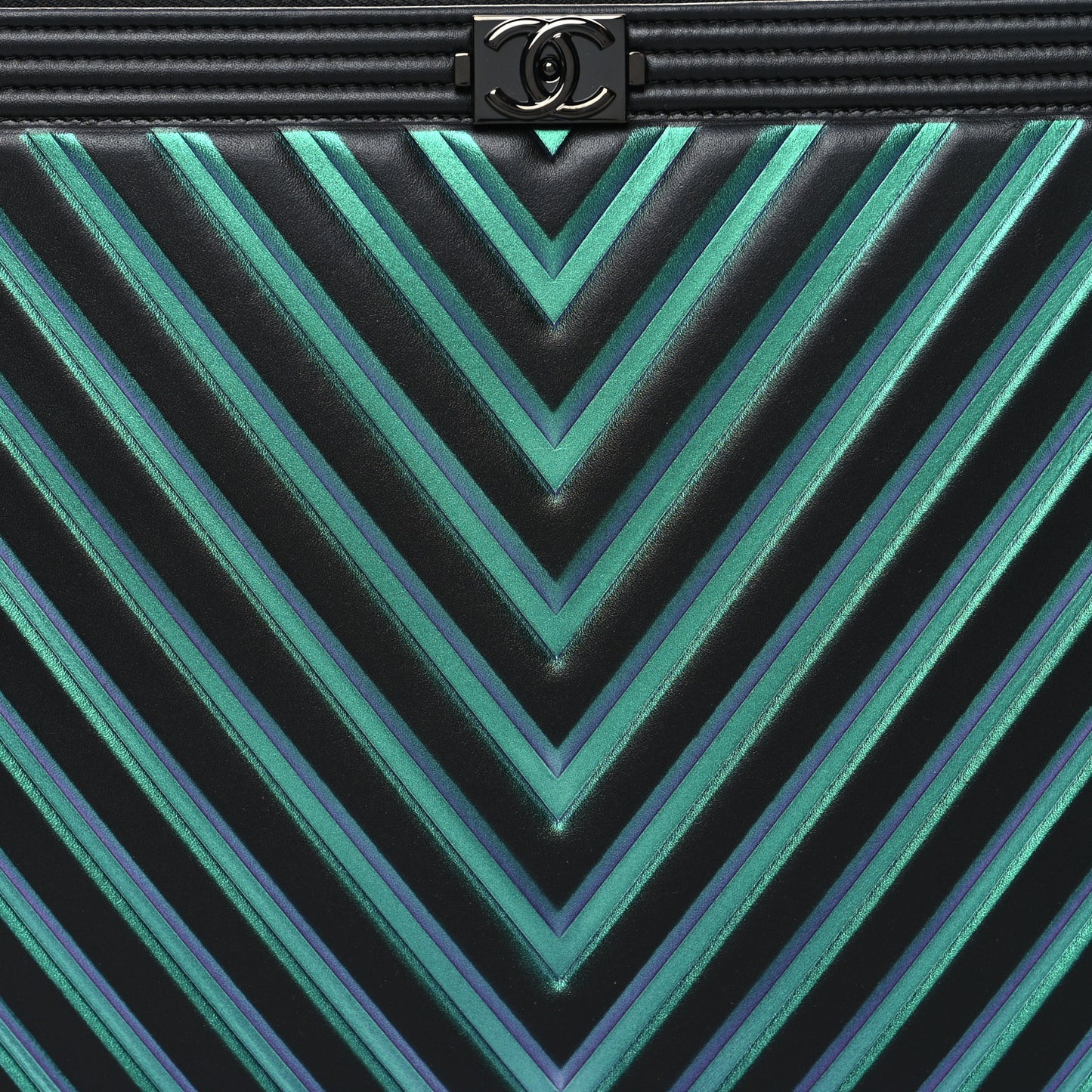 Calfskin Painted Chevron Embossed Medium Boy Zip Pouch Black