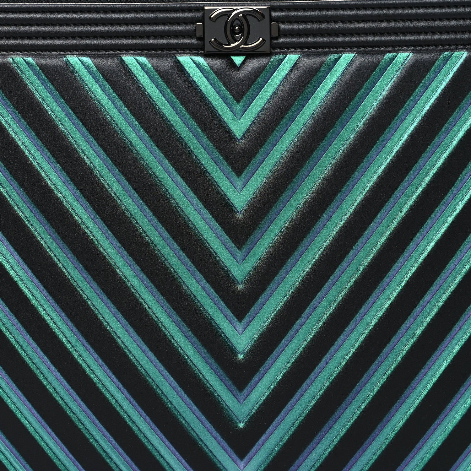Chanel Calfskin Painted Chevron Embossed Medium Boy Zip Pouch Black 8 of 8