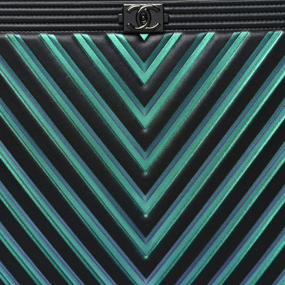 Chanel Calfskin Painted Chevron Embossed Medium Boy Zip Pouch Black 8 of 8