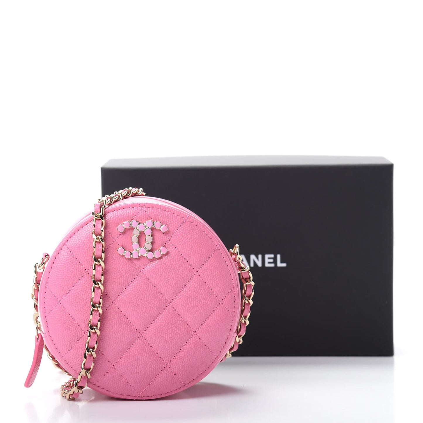 Caviar Quilted Gripoix CC Round Clutch With Chain Pink