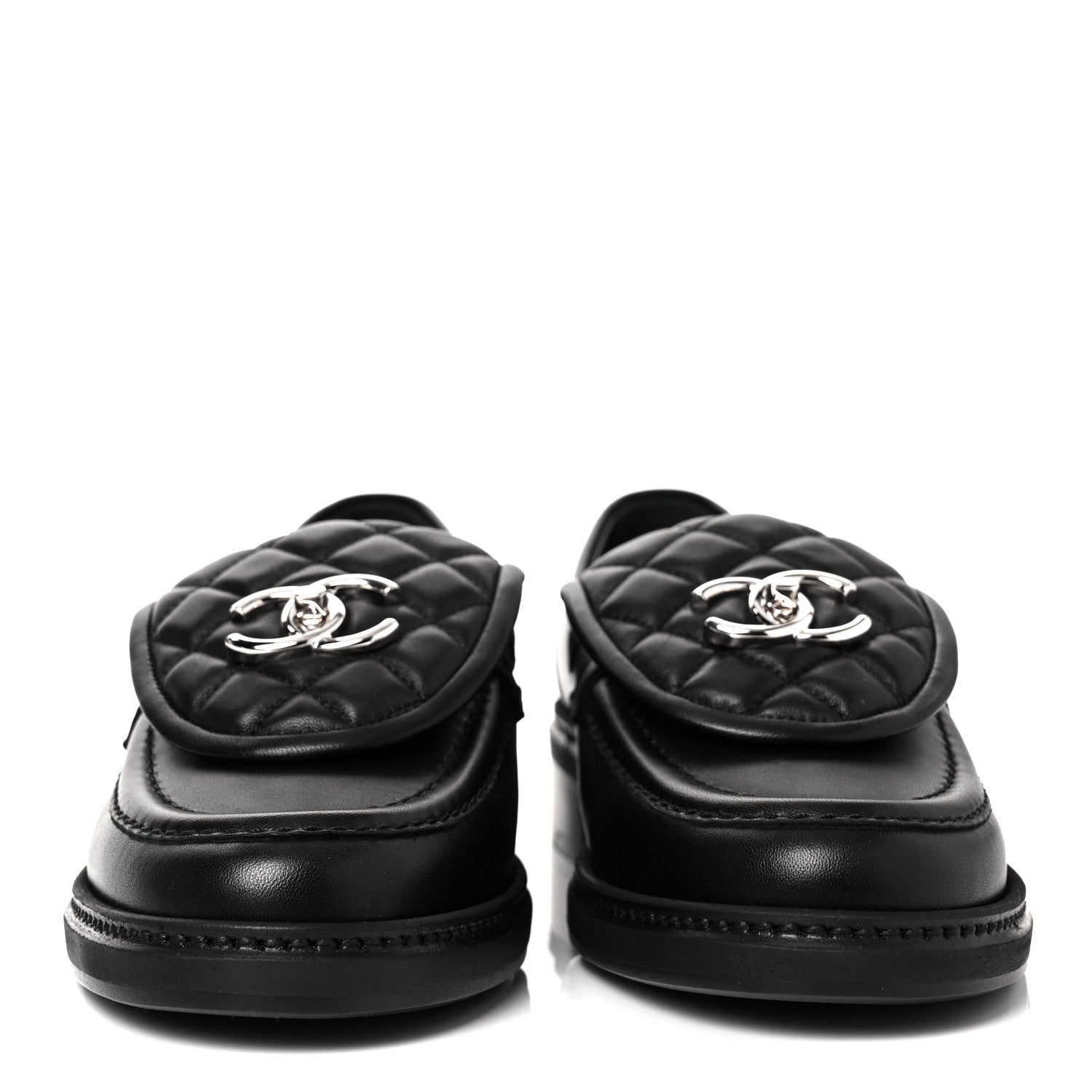 Chanel Lambskin Quilted CC Turnlock Loafers 37.5 Black 2 of 10
