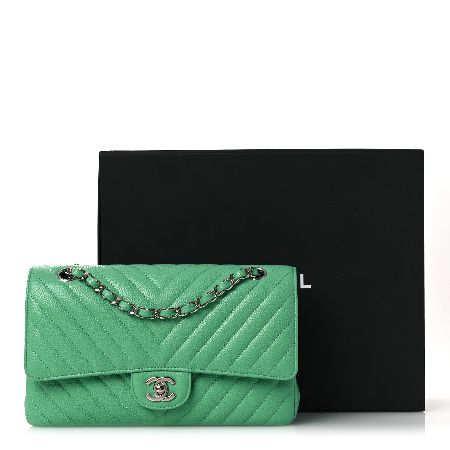 Chanel Caviar Chevron Quilted Medium Double Flap Green 11 of 11
