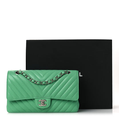 Chanel Caviar Chevron Quilted Medium Double Flap Green 11 of 11