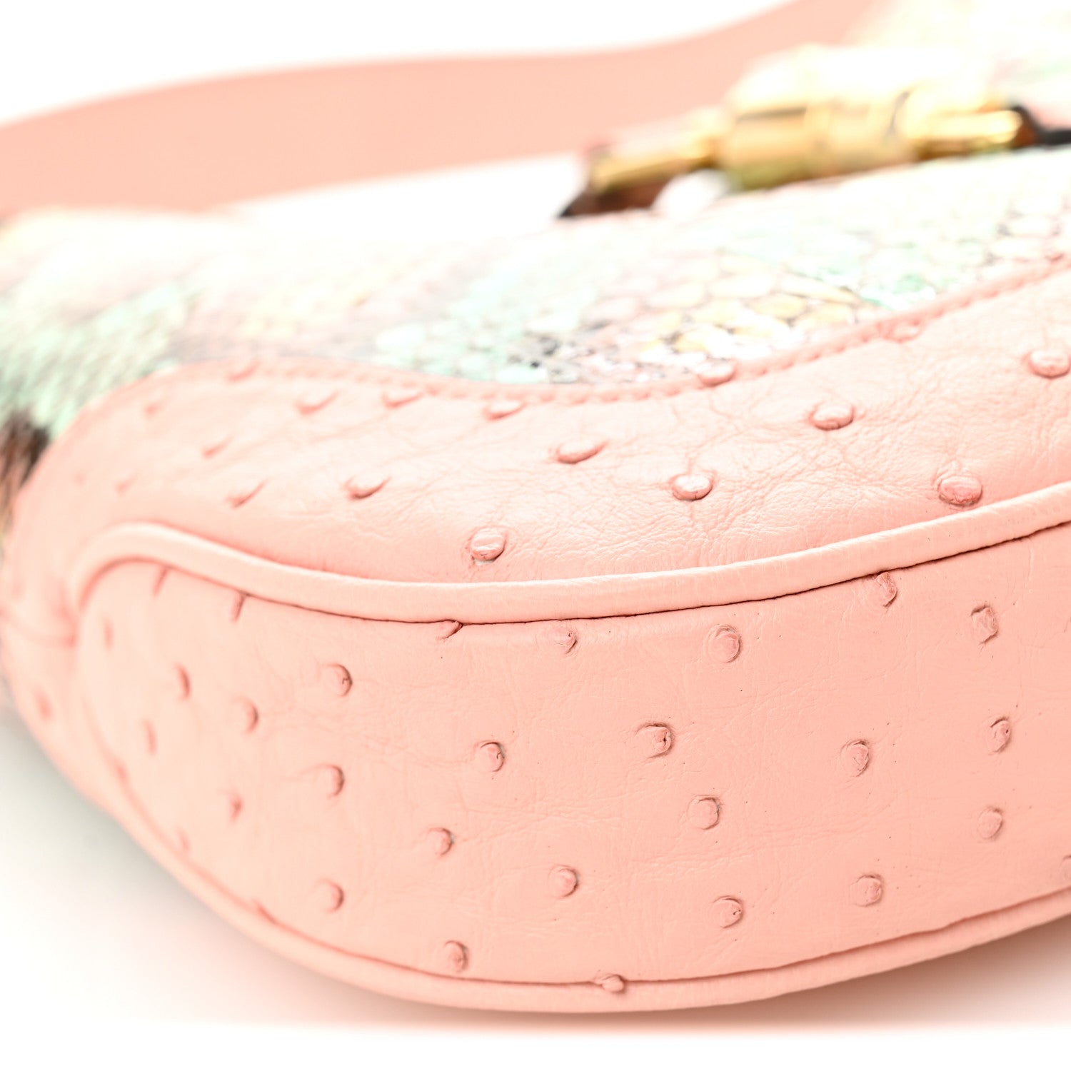 Gucci Snakeskin Ostrich Calfskin Small Jackie 1961 Hobo Pink Multicolor 9 of 10