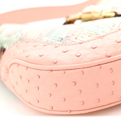 Gucci Snakeskin Ostrich Calfskin Small Jackie 1961 Hobo Pink Multicolor 9 of 10