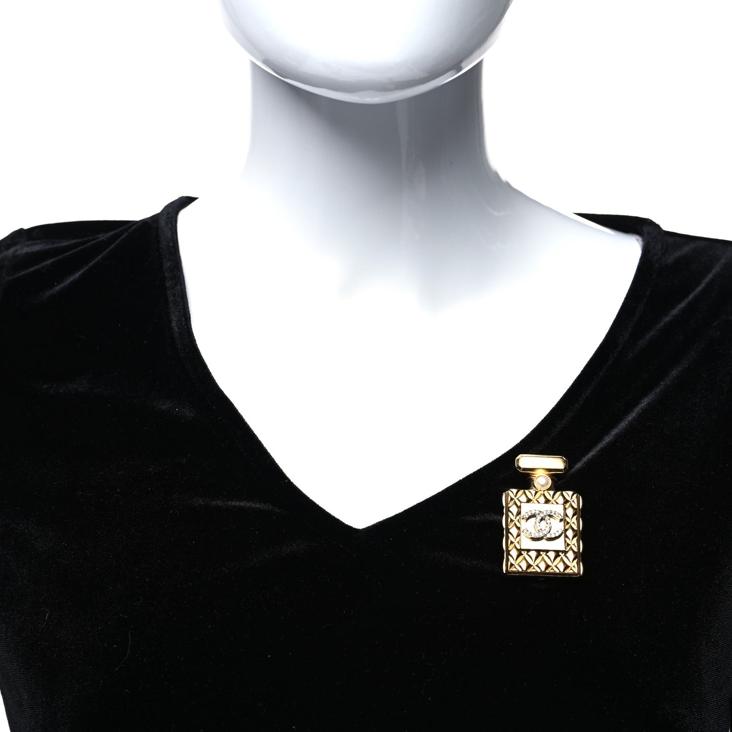 Enamel Pearl Quilted Perfume Bottle CC Brooch Gold