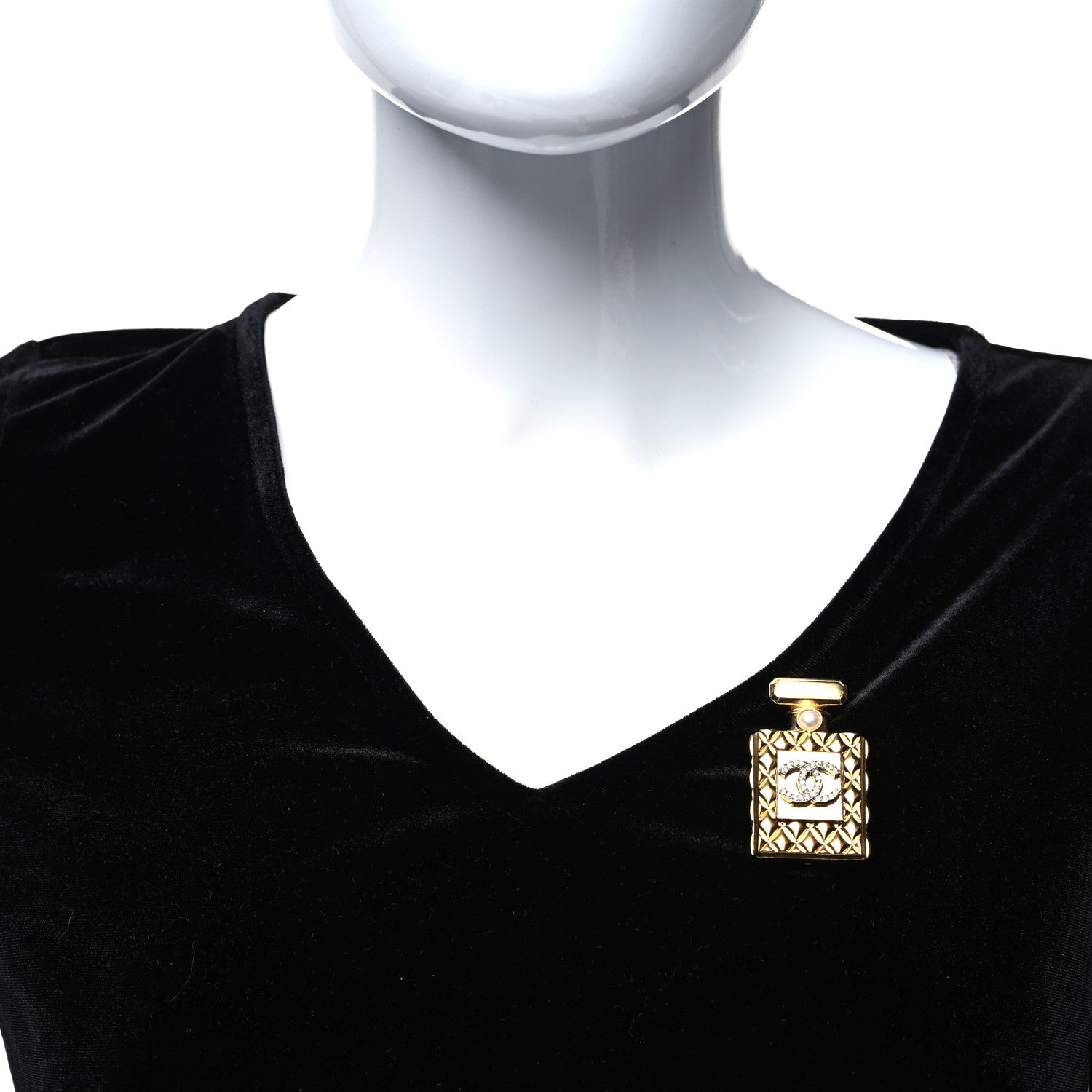 Chanel Enamel Pearl Quilted Perfume Bottle CC Brooch Gold 2 of 4
