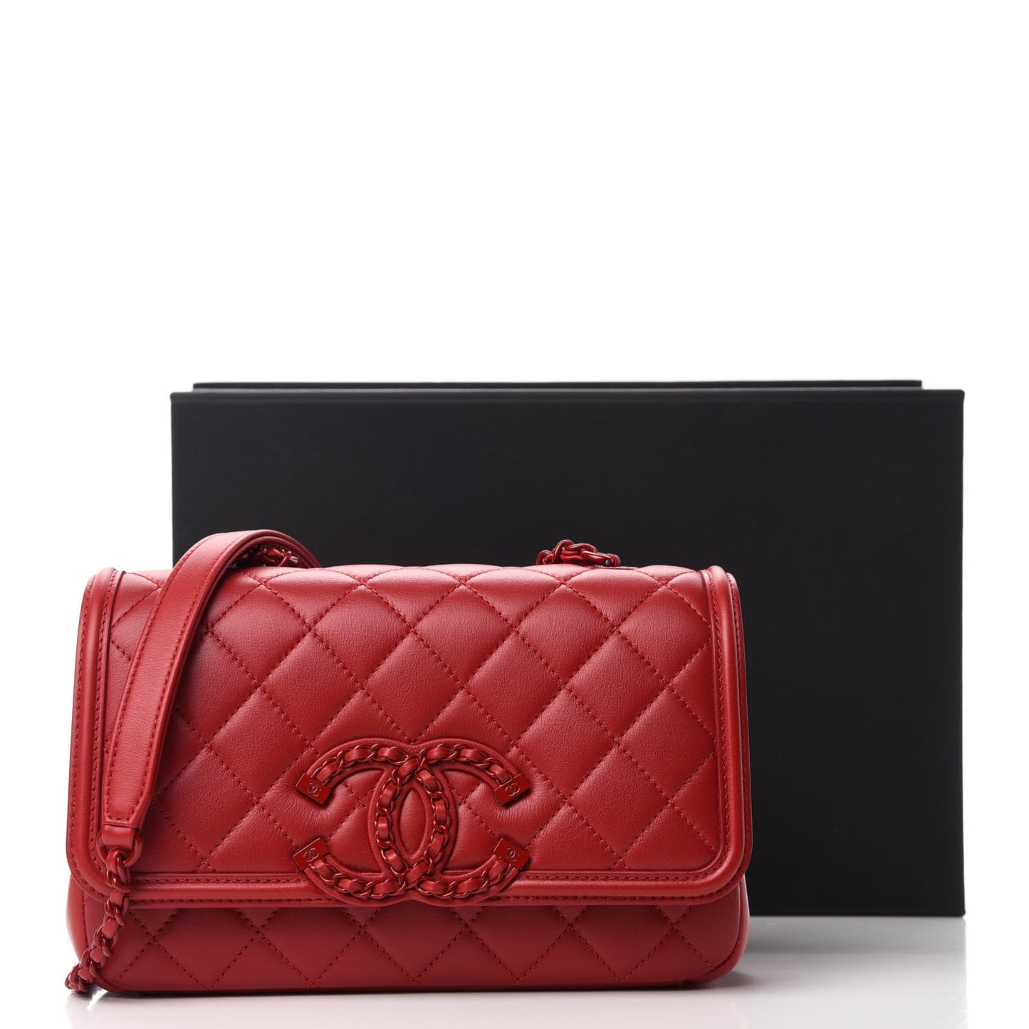 Lambskin Quilted Small CC Filigree Flap Dark Red
